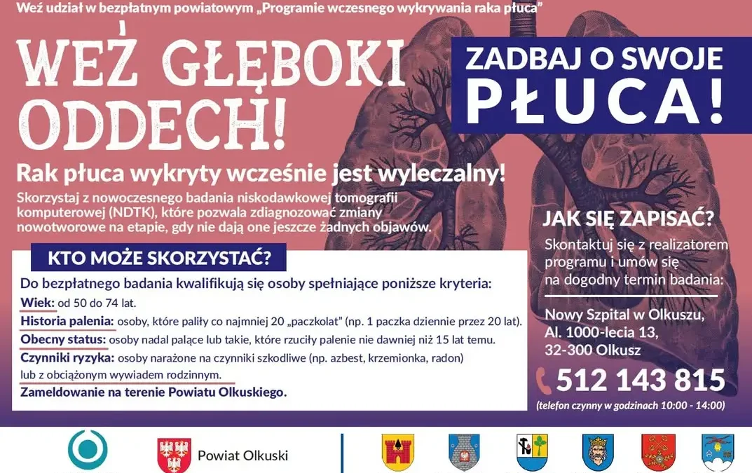 Bezpłatne badania płuc dla mieszkańców powiatu olkuskiego – rusza program „Weź Głęboki Oddech”