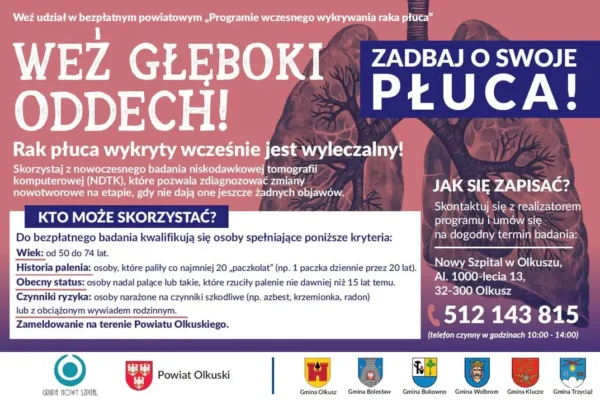 Bezpłatne badania płuc dla mieszkańców powiatu olkuskiego – rusza program „Weź Głęboki Oddech”
