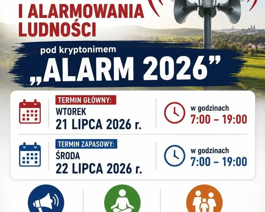 Ćwiczenia systemów alarmowania w Gminie Trzyciąż – 21-22 lipca 2026