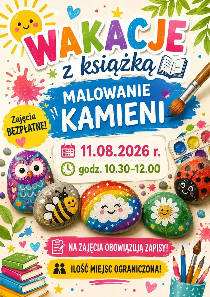 Wakacje z książką – malowanie kamieni w bibliotece w Bukownie
