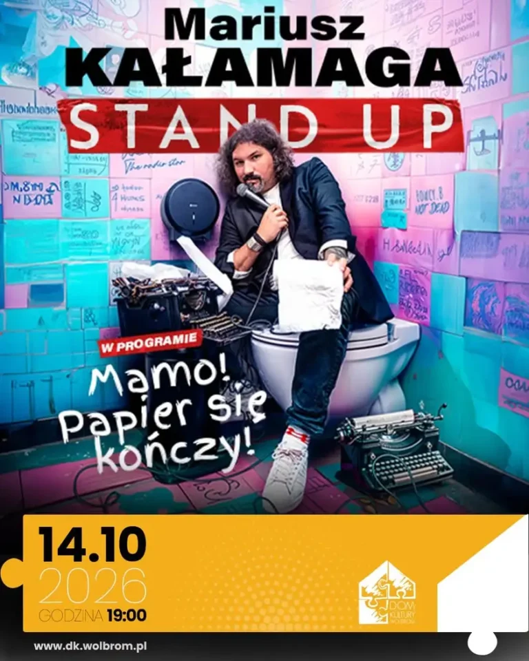 Mariusz Kałamaga wystąpi w Wolbromiu z programem „Mamo! Papier się kończy!”