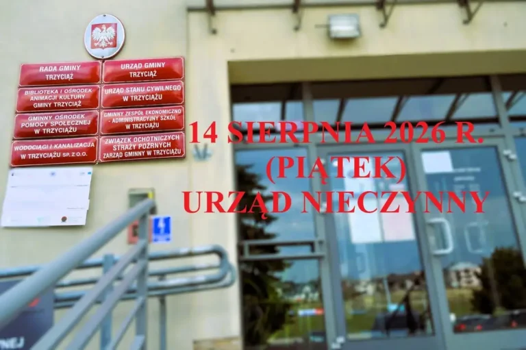 Urząd Gminy Trzyciąż nieczynny 14 sierpnia 2026 – ważna informacja dla mieszkańców