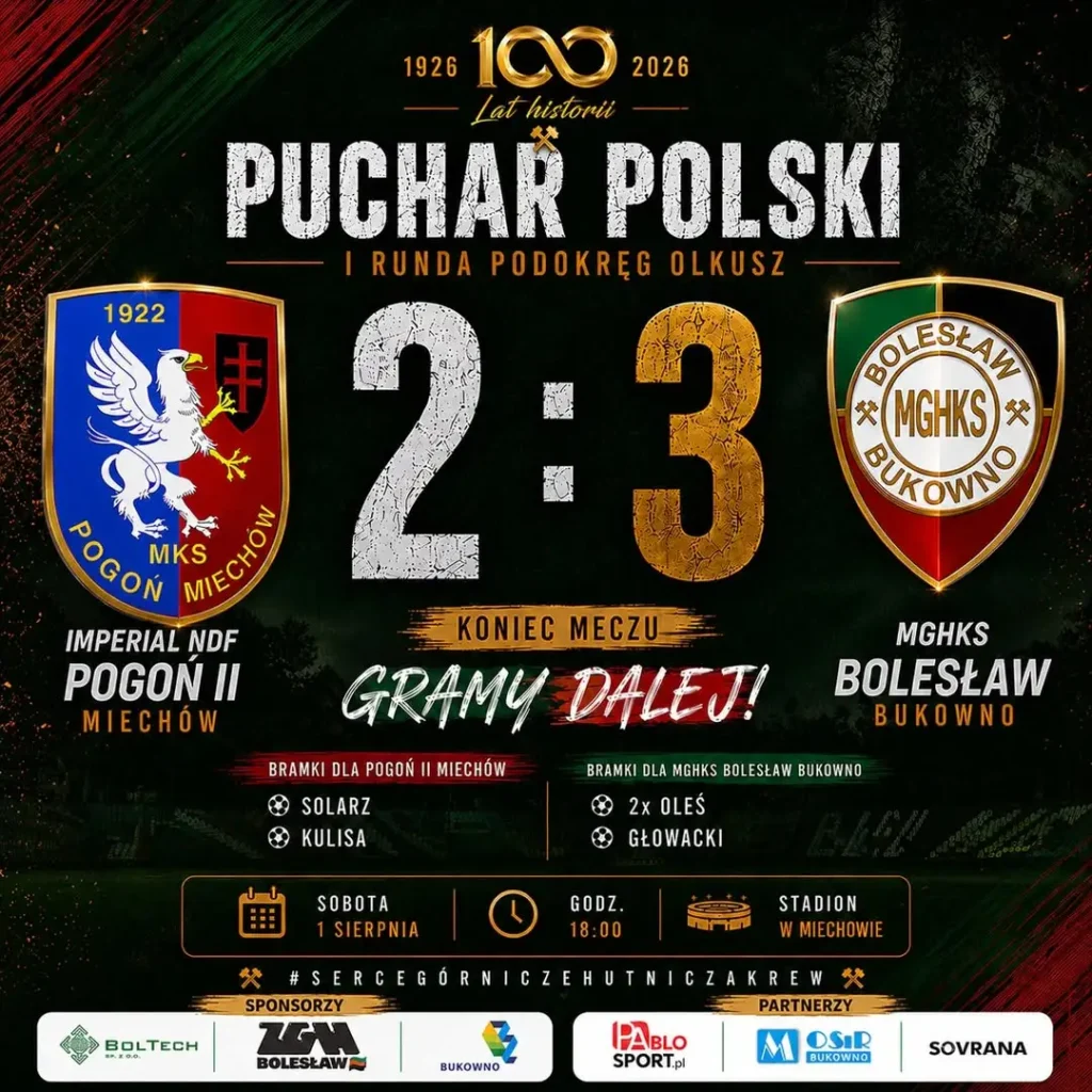 MGHKS Bolesław wygrywa w Miechowie i awansuje w Pucharze Polski