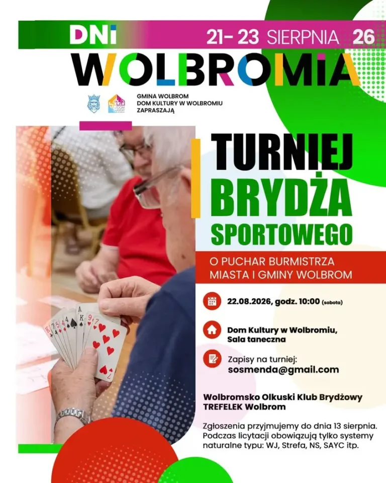 Turniej Brydża Sportowego o Puchar Burmistrza podczas Dni Wolbromia 2026