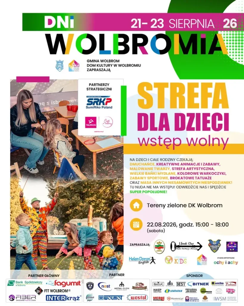 Dni Wolbromia 2026: Strefa dla Dzieci pełna atrakcji już 22 sierpnia