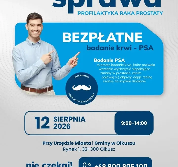 Bezpłatne badania PSA w Olkuszu – 12 sierpnia przy Rynku 1