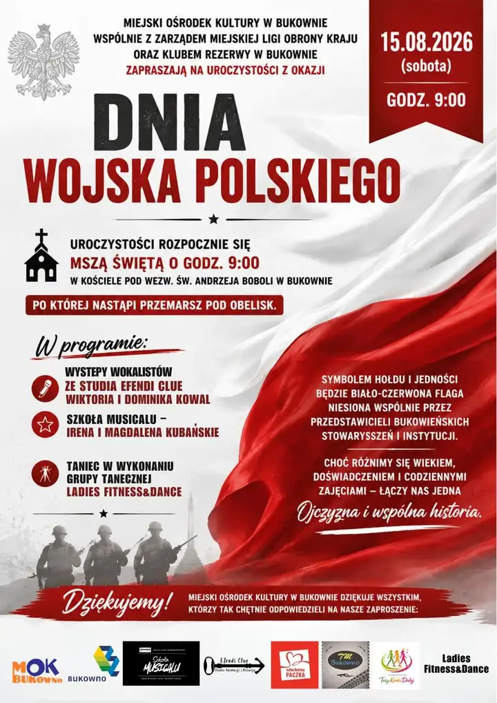 Bukowno: Uroczyste obchody Dnia Wojska Polskiego – program i atrakcje