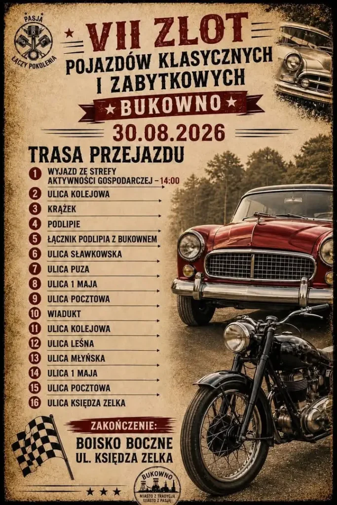 VII Zlot Pojazdów Klasycznych i Zabytkowych w Bukownie – parada 30 sierpnia