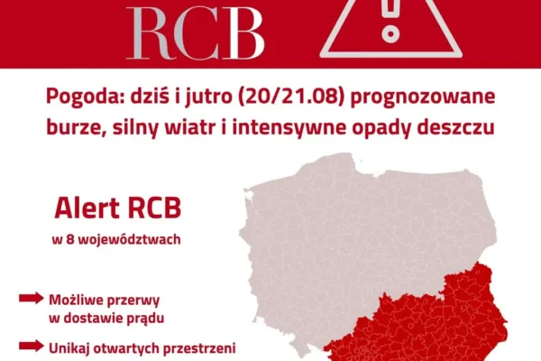 Alert RCB: Burze i silny wiatr w 7 województwach – sprawdź, czy dotyczy Twojej okolicy