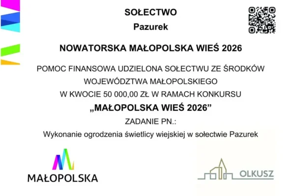 Gmina Olkusz pozyskała 50 tys. zł na ogrodzenie świetlicy w Pazurek I