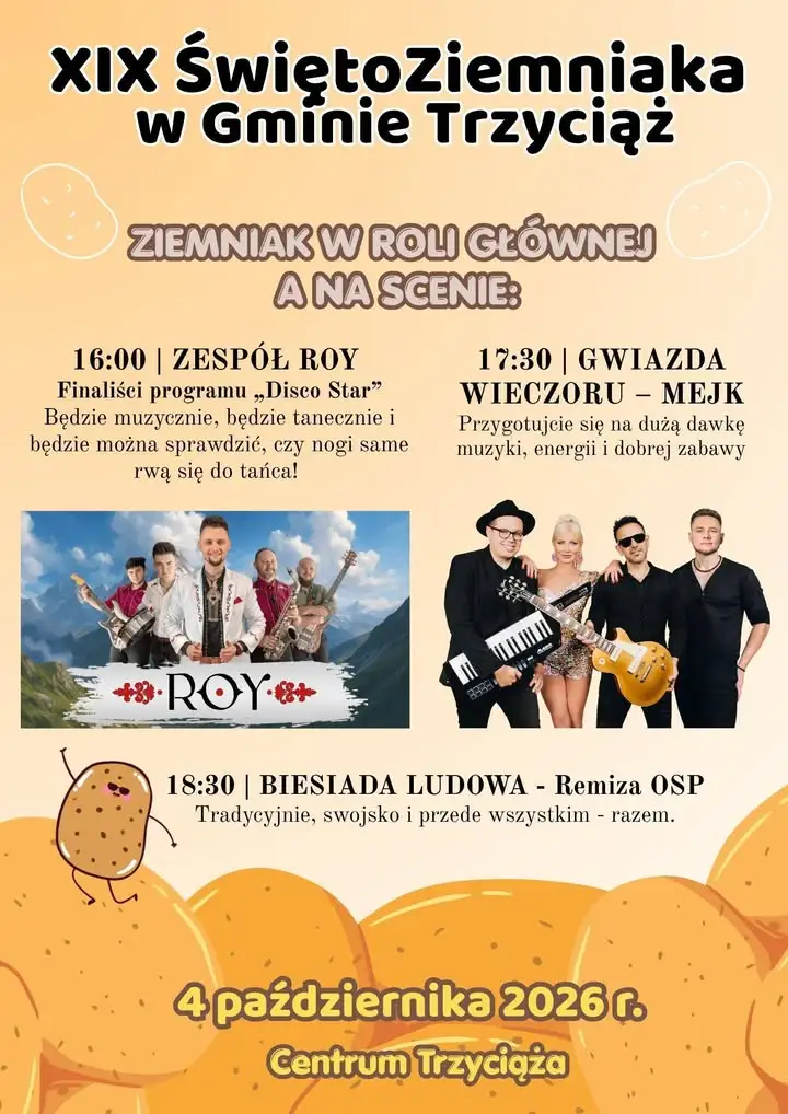 Święto Ziemniaka w Trzyciążu: MEJK gwiazdą wieczoru, znamy godziny występów