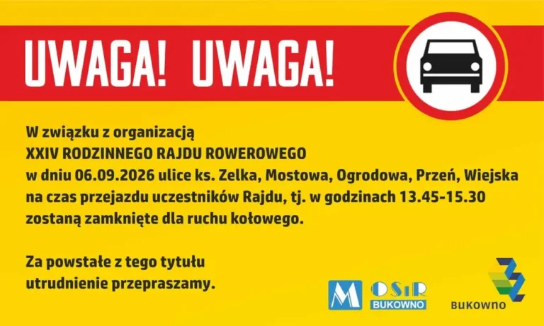 Utrudnienia w ruchu podczas Rodzinnego Rajdu Rowerowego w Bukownie