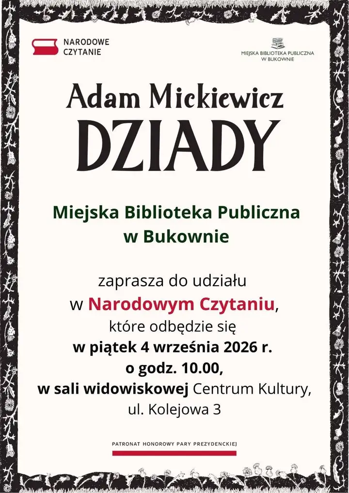 Narodowe Czytanie „Dziadów” w Bukownie – zaproszenie na wspólne czytanie