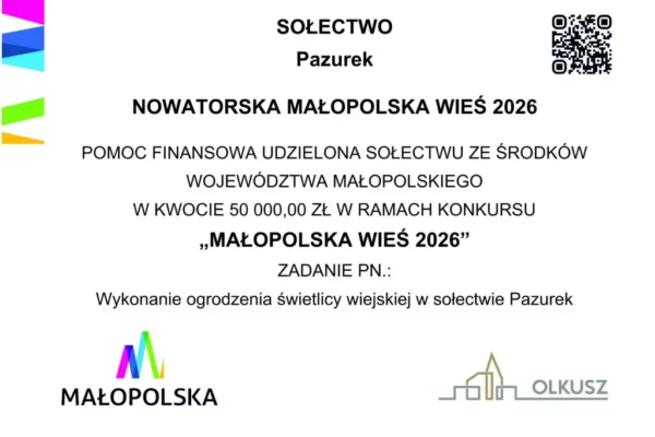 Gmina Olkusz pozyskała 50 tys. zł na ogrodzenie świetlicy w Pazurek