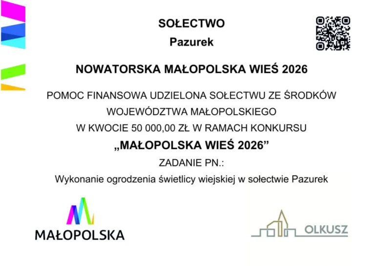 Gmina Olkusz pozyskała 50 tys. zł na ogrodzenie świetlicy w Pazurek