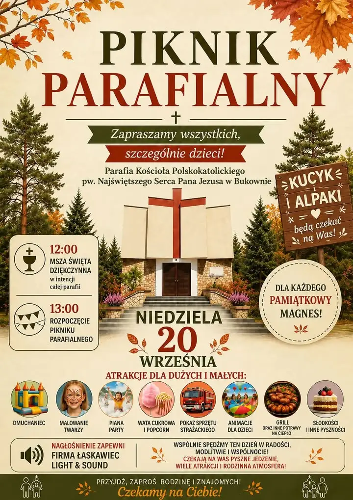 Piknik parafialny w Bukownie – 20 września spotkanie wspólnoty i atrakcje dla całych rodzin