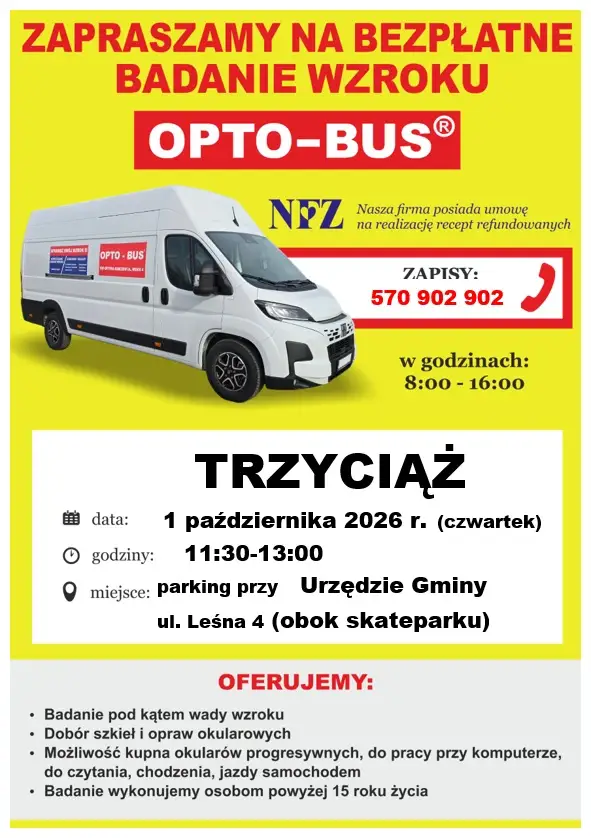 Bezpłatne badanie wzroku w Trzyciążu – Opto-Bus 4 października