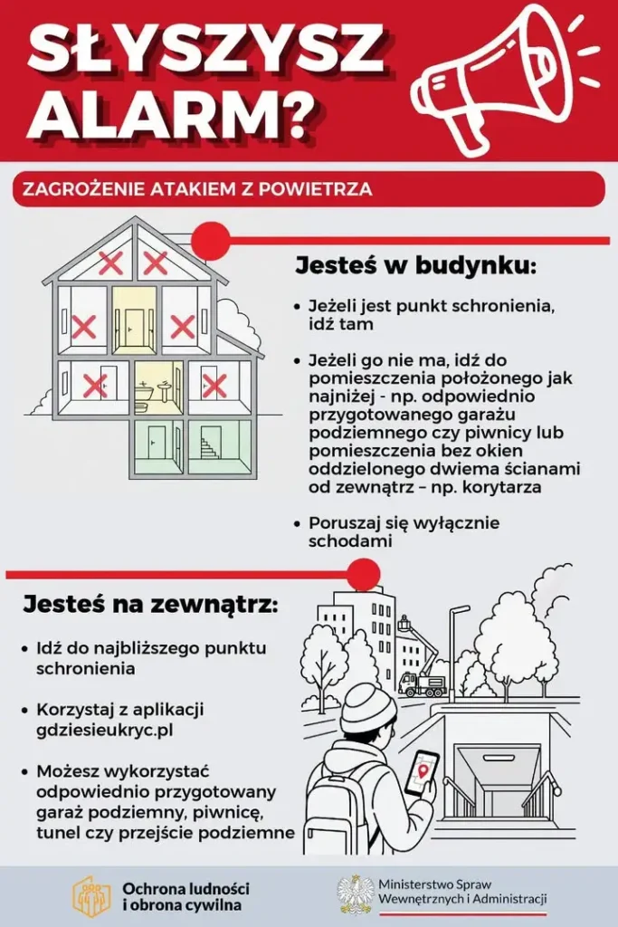 Jak zachować się podczas alarmu powietrznego? MSWiA publikuje instrukcję dla obywateli