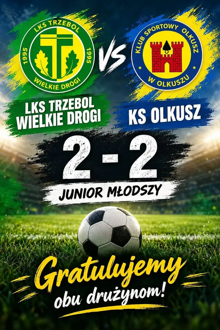 Juniorzy Młodsi KS Olkusz z remisem w wyjazdowym meczu z LKS Trzebol Wielkie Drogi