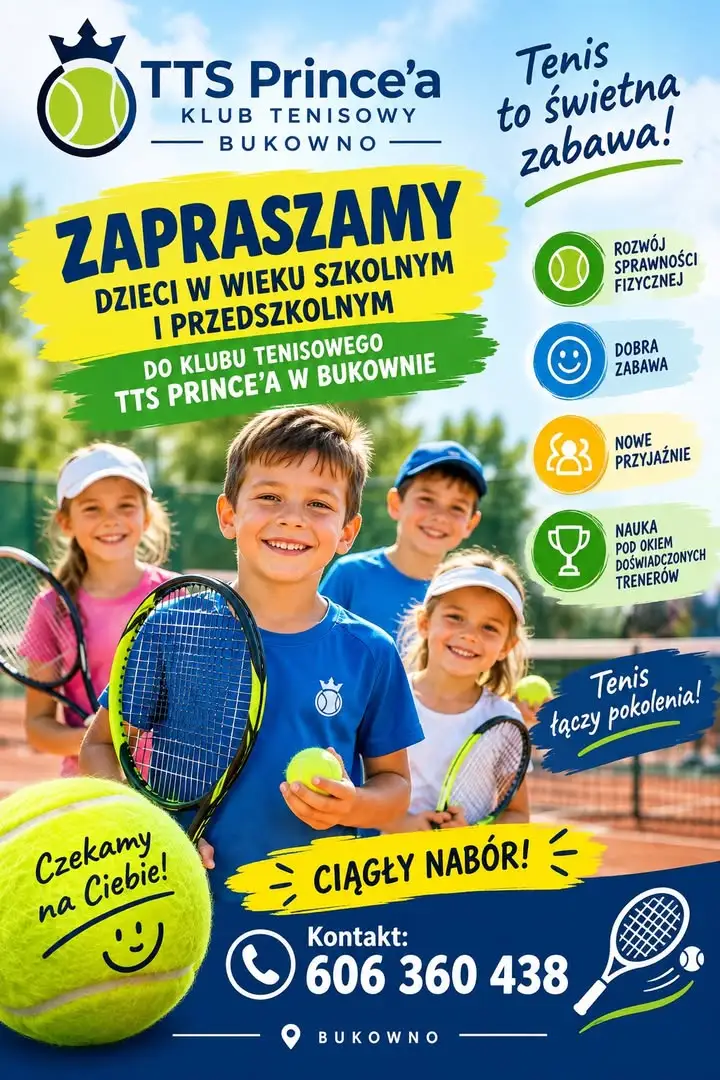 Tenisowe Towarzystwo Sympatyków „Prince’a” w Bukownie zaprasza dzieci na zajęcia tenisowe