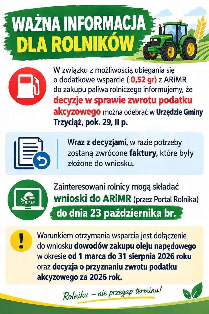 Dopłata do paliwa rolniczego 2026 – wnioski do ARiMR tylko do 23 października