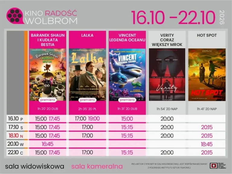 Kino Radość w Wolbromiu zaprasza na tydzień pełen filmowych emocji