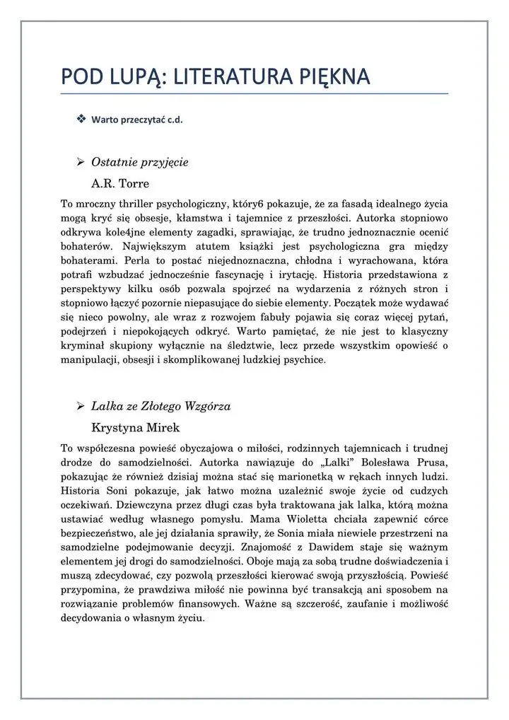 „Pod lupą: literatura piękna” – biblioteka poleca thrillery i powieści obyczajowe